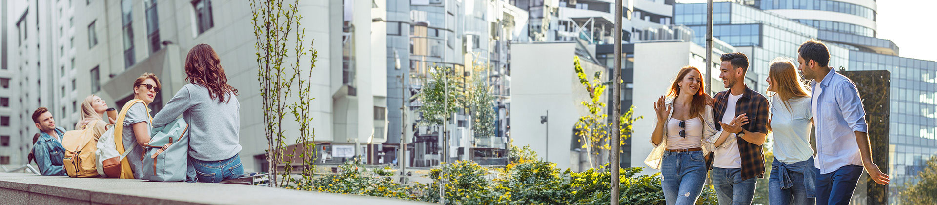 Happy citizens in the centre of a modern city
